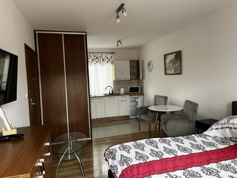 Widok zewnętrzny domków całorocznych nad Soliną w Zawozie