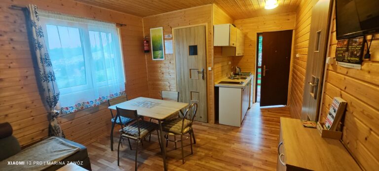 Widok zewnętrzny domków całorocznych nad Soliną w Zawozie